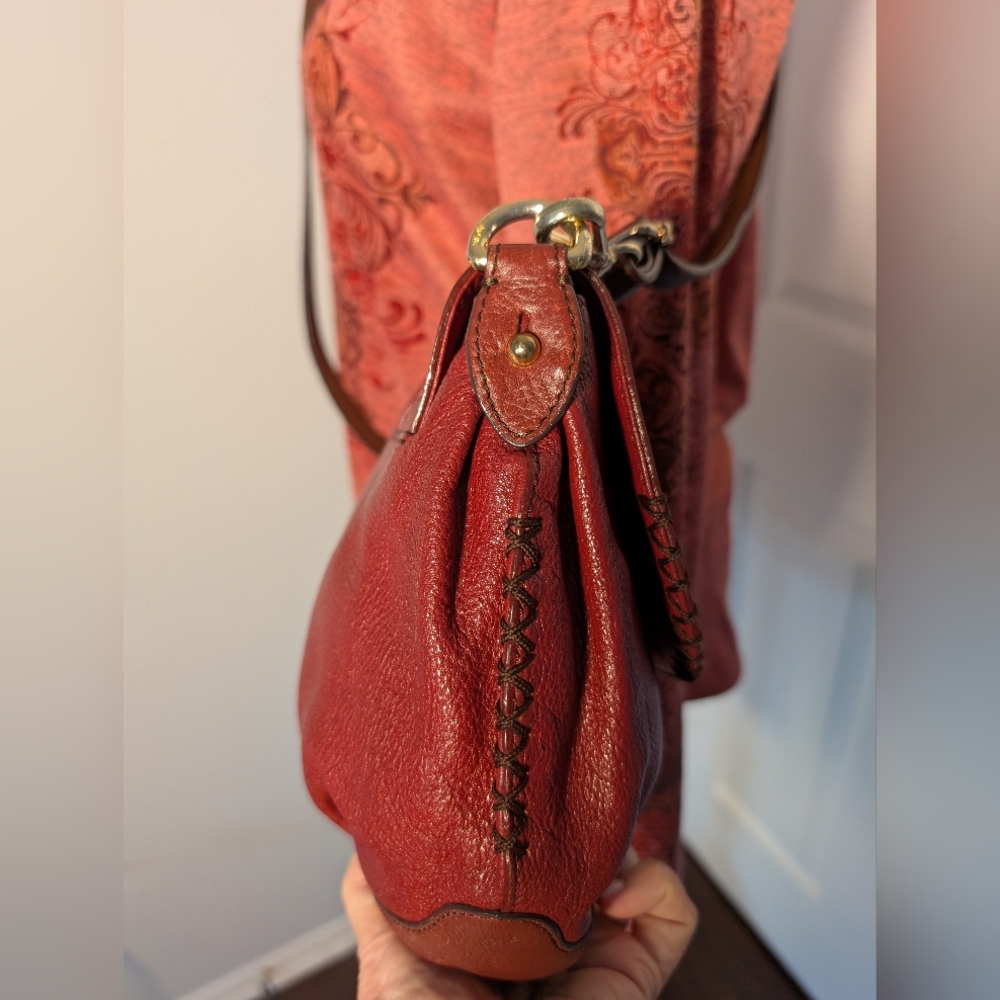 Vintage MCM Burgundy Red Leather Crossbody Flap Bag Gold - Picture 5 of 15